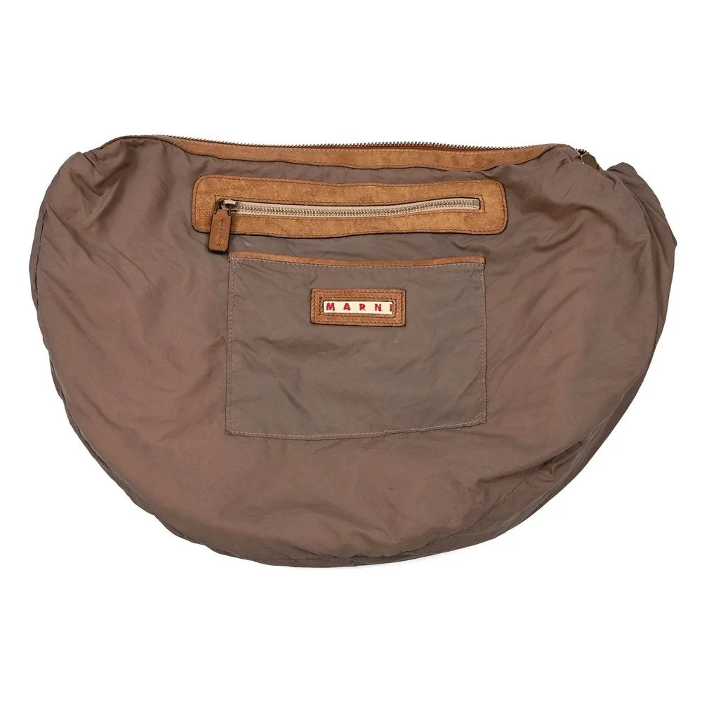 MARNI Light Brown Leather Hobo Shoulder Bag Italy Zip Pocket Magnetic Snaps Soft